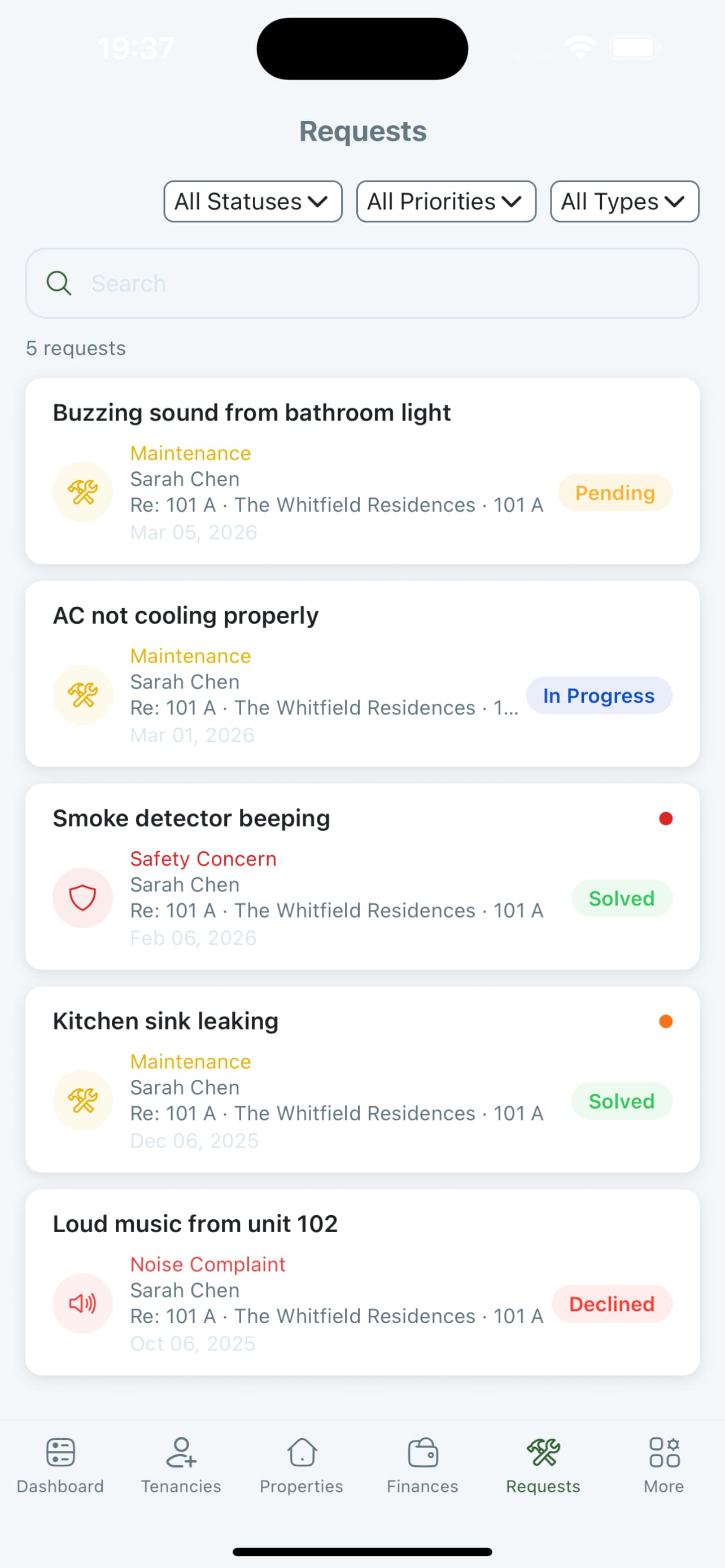 Every repair request, tracked and resolved.